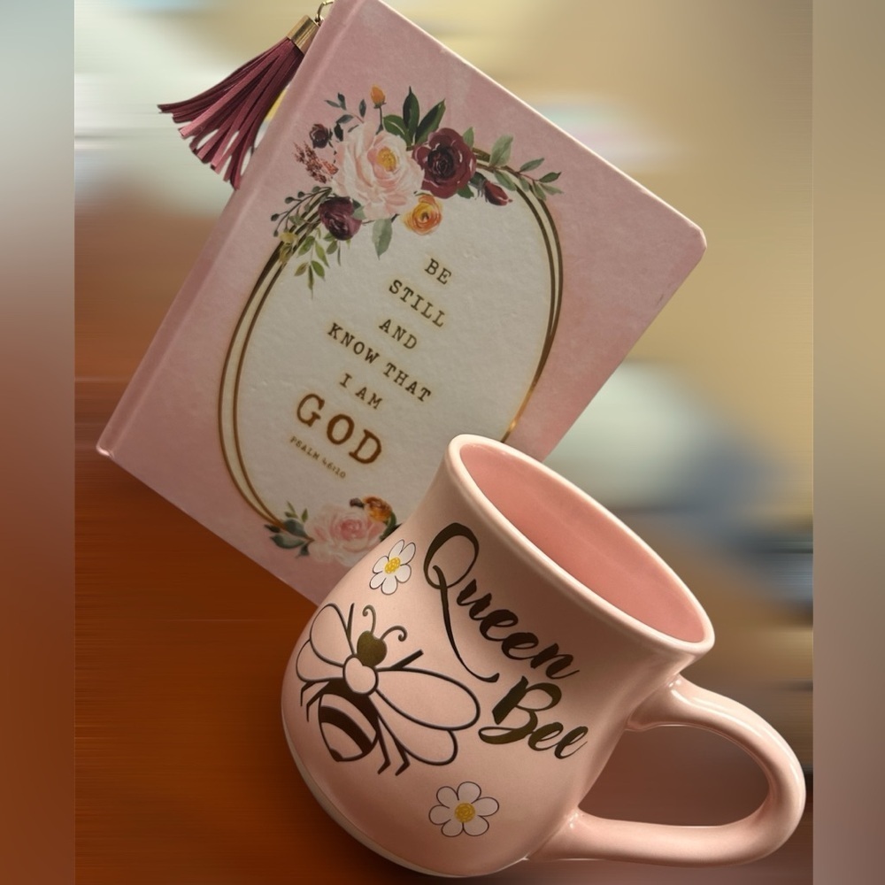 Pink Queen Bee Mug and Floral Inspirational Journal, NWOT